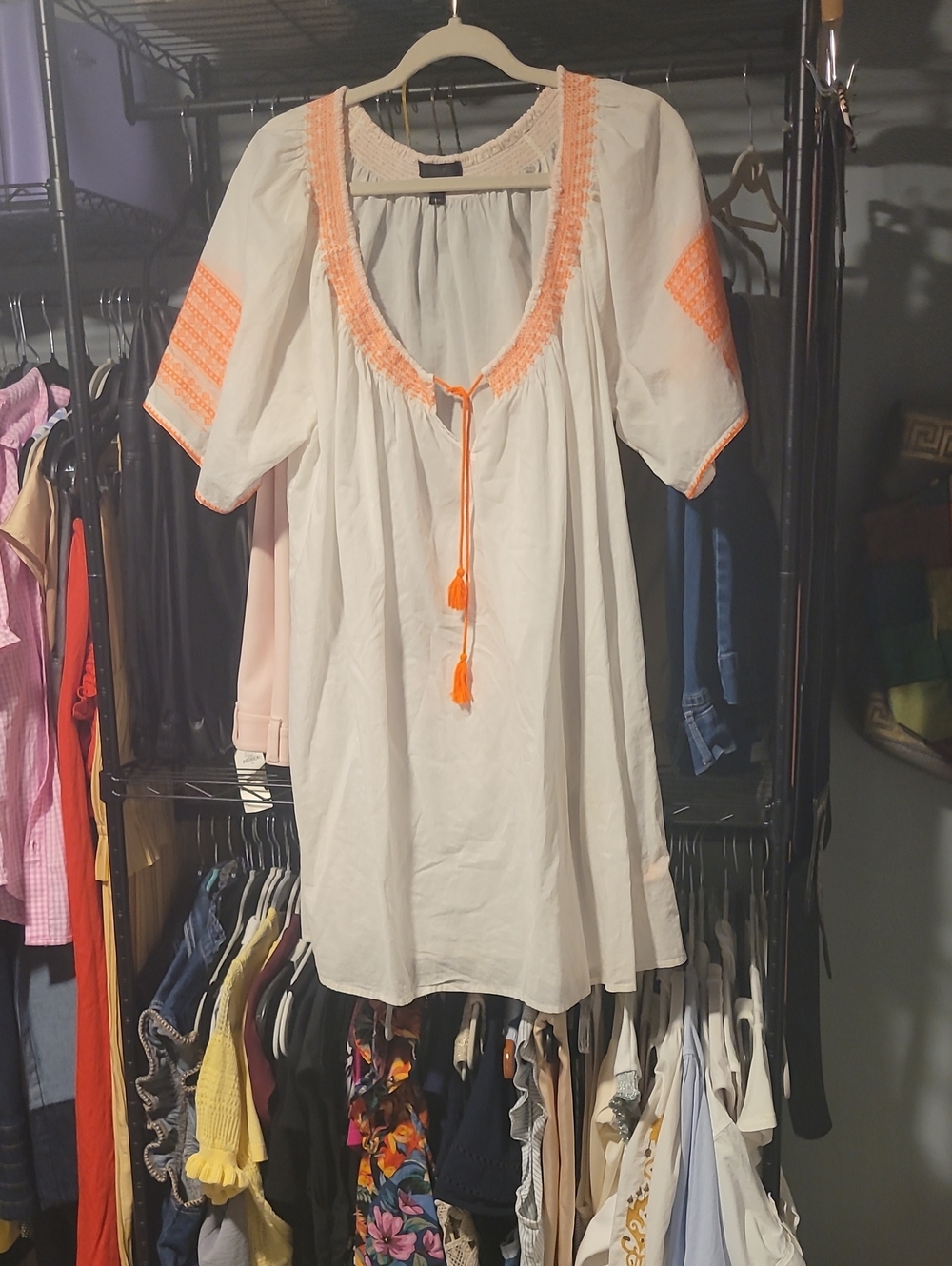 5 For $25:J. Crew White Cover Up with Coral Embroidery and Tassel Tie
